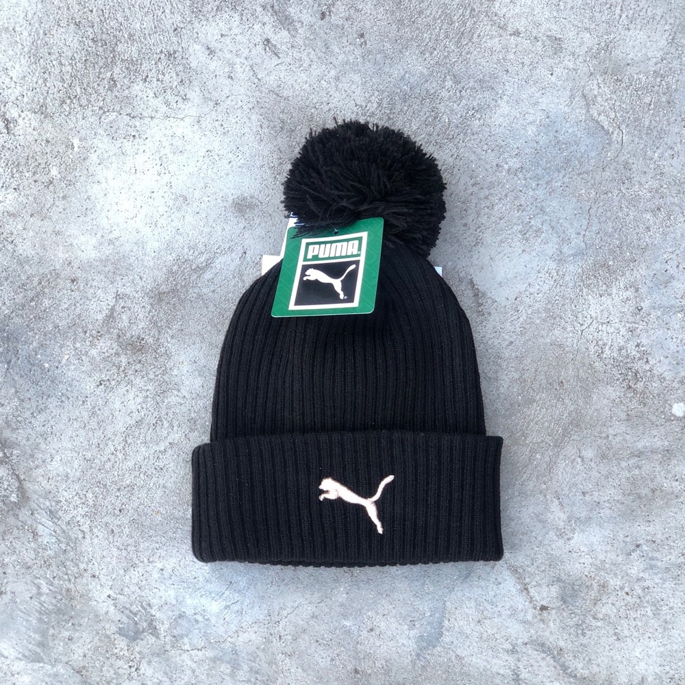 PUMA Lily Cuff Pom Beanie Knit Hat